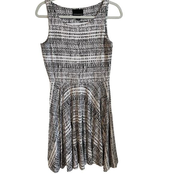 Cynthia Rowley Dress Geometric Print Size M Sleeveless Black White Fit and Flare - Picture 1 of 7